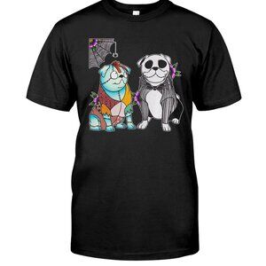 Nightmare Before Christmas Pug Sally And Jack Graphic T-Shirt Dog Lover Tee 90